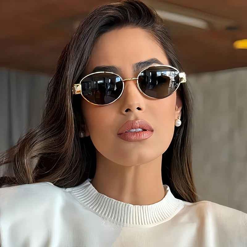 Trendy Oval Metal Sunglasses