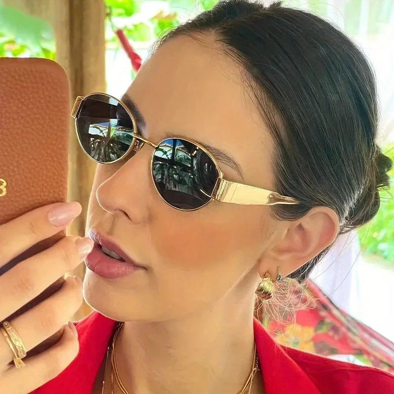 Trendy Oval Metal Sunglasses